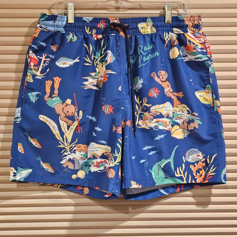 Polo Ralph Lauren Scuba Polo Bear Swim Trunks Blue XL 5.5 Inch Inseam Shorts
